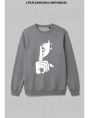 Zoka Wear Sessizlik Ön Baskılı Bisiklet Yaka Sweatshirt