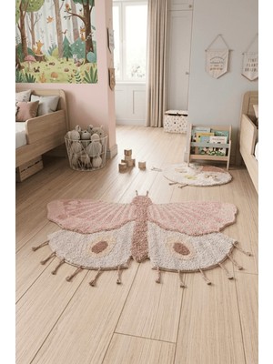 İrya Butterfly Tekli %100 Pamuk Çocuk Odası Paspası 70X120 cm Soft Pink