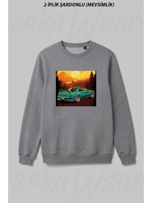 Zoka Wear Nissan Skyline R32 Bnr Ön Baskılı Bisiklet Yaka Sweatshirt