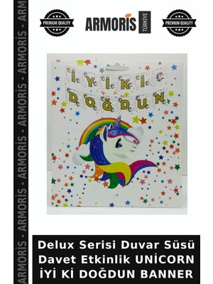 Armoris Delux Serisi Duvar Süsü Davet Etkinlik Unicorn Iyi Ki Doğdun Banner