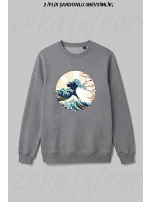 Zoka Wear The Great Wave2 Ön Baskılı Bisiklet Yaka Sweatshirt