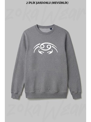 Zoka Wear Yengec Burcu Cancer Astroloji Ön Baskılı Bisiklet Yaka Sweatshirt