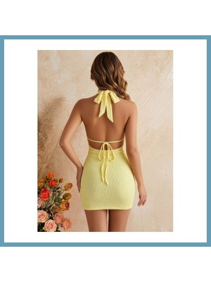 Bezos Kadın Sarı Göğüs Dekolteli ve Büzgülü Gece Elbisesi 5224 · Beden: S/m · Renk: Sarı MBT06