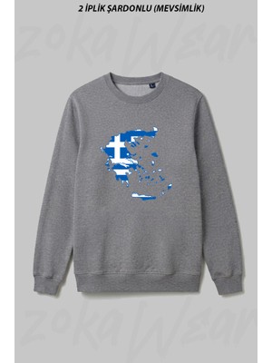 Zoka Wear Yunanistan Baskili Unisex Ön Baskılı Bisiklet Yaka Sweatshirt
