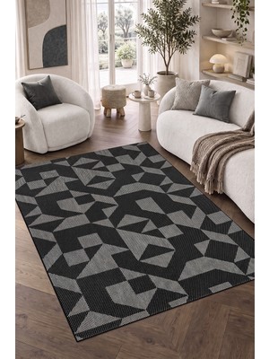 Colore Home Gri Siyah Kesme Sisal Halı Sisal Yolluk Mutfak Halısı