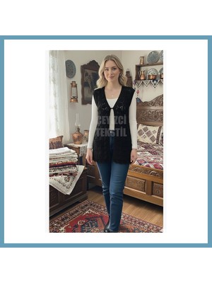 Bezos Özel Tasarım Istiridye Yelek, Çeyizlik Yelek, Siyah MBT06