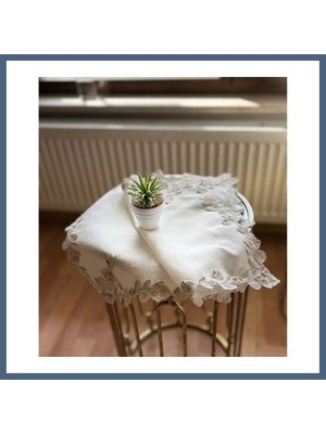Bezos Krem-Kapiçino Çeyizlik Simella Model 5 Parça Nakışlı Masa Örtüsü Runner Seti BZS10