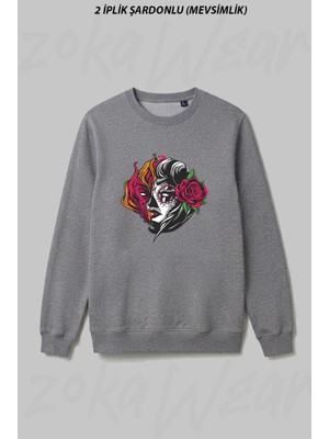 Zoka Wear Kadin Gul Iyi Kotu Ön Baskılı Bisiklet Yaka Sweatshirt