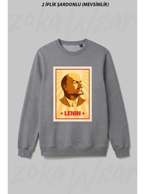 Zoka Wear Lenin Baski2 Ön Baskılı Bisiklet Yaka Sweatshirt