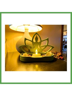 Bezos 3D Baskı Lotus Buda Mumluk - Dekoratif Tealight Mumluk-Yeşil Mgc