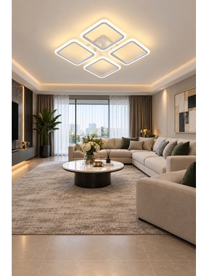Markatech MS73005-4 Beyaz Modern 4'lü Plafonyer 3 Renk Ledli Avize