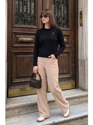 Lela Fitilli Kadife Dokulu Bol Paça Wide Leg Pantolon Kadın Pantolon 668YP5682