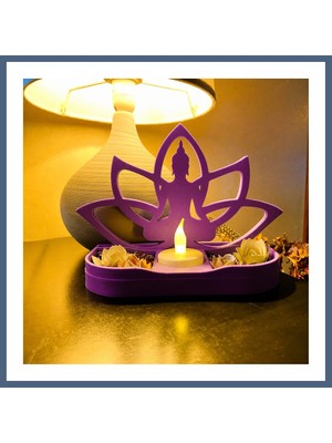 Bezos 3D Baskı Lotus Buda Mumluk - Dekoratif Tealight Mumluk-Mor BZS10