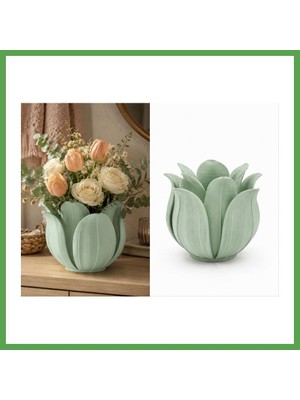 Bezos 3D Baskı Lotus Yapraklı Vazo - Dekoratif Çiçeklik-Mint Mgc
