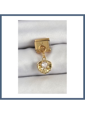 Bezos 316L Çelik Sallantılı Zirkon Taşlı Istiridye Model Gold Renk Nomination Charm BZS10