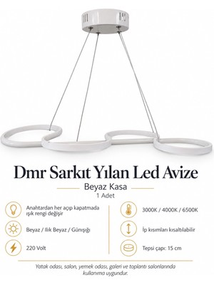 Dmr Sarkıt Yılan LED Avize Beyaz Kasa 45W Üç Renk 6500K/4000K/3000K (Beyaz /sarı/ılık Beyaz (Günışığı))