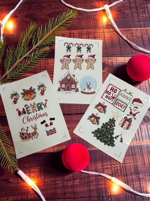 Giftpuffy 3'lü A4 Şeffaf Yılbaşı Sticker Seti – Hazır Kesimli Soy Yapıştır, Noel Baba, Çam Ağacı, Geyik ve Merry Christmas Çıkartmaları
