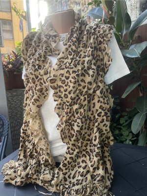 Ciciş Aksesuar Fırfırlı Esnek Pamuk Şal Leopar Desenli