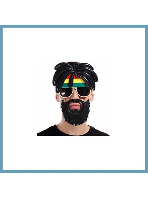 Bezos Rasta Peruklu Rasta Sakallı Bob Marley Bıyıklı Parti Gözlüğü 27X18 cm MBT06