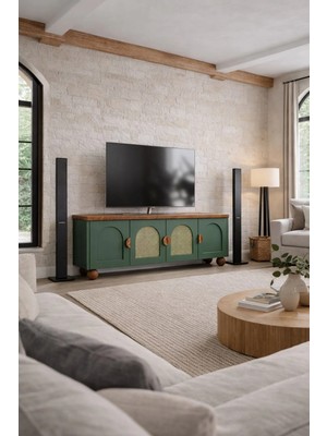 Kıymık Home Bohem Tv Ünitesi - Size Özel Üretim - Gerçek Ağaç - Yeşil