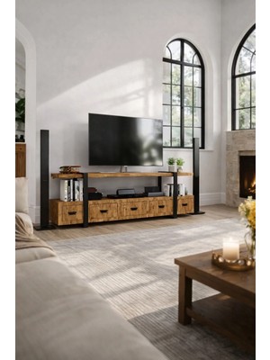 Kıymık Home Kaktüs Tv Ünitesi - Size Özel Üretim - Gerçek Ağaç - Köknar
