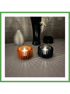 Bezos 3D Baskı Modern Çizgili Mumluk - Tealight Mumluk (1 Adet)-Turuncu Mgc