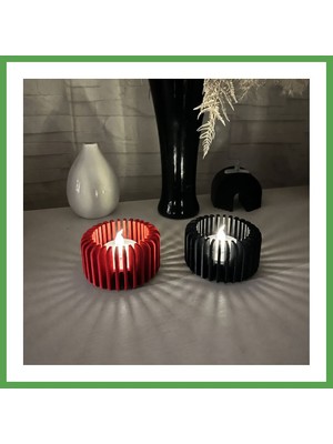 Bezos 3D Baskı Modern Çizgili Mumluk - Tealight Mumluk (1 Adet)-Kırmızı Mgc