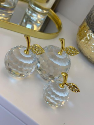 3'LÜ KRİSTAL CAM ELMA DEKOR GOLD