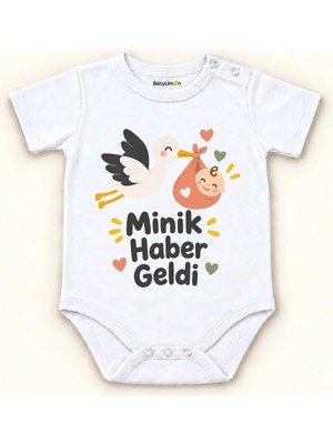 Babylimon Minik Haber Geldi Beyaz Kısa Kollu Çıtçıtlı Bebek Zıbını