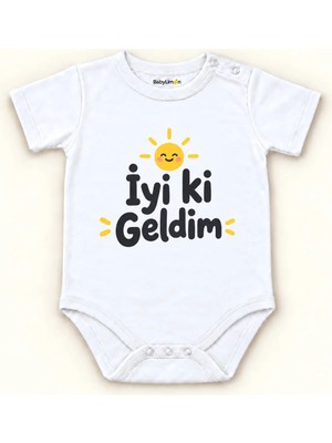 Babylimon Iyi Ki Geldim Beyaz Kısa Kollu Çıtçıtlı Bebek Zıbını