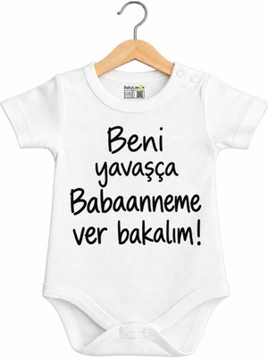Babylimon Beni Yavaşça Teyzeme Verin Kısa Kol Çıtçıtlı Bebek Body