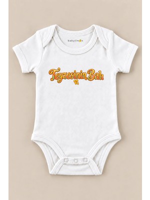 Babylimon Teyzesinin Balı Beyaz Kısa Kollu Çıtçıtlı Bebek Zıbını