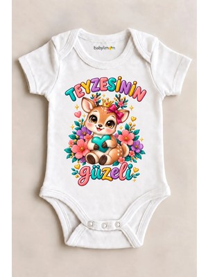 Babylimon Teyzesinin Güzeli Beyaz Kısa Kollu Çıtçıtlı Bebek Zıbını