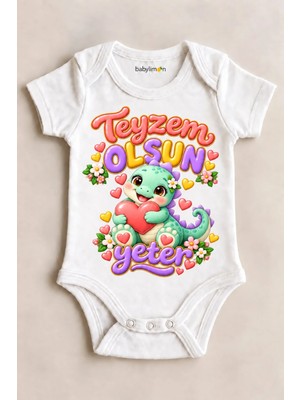 Babylimon Teyzem Olsun Yeter Beyaz Kısa Kollu Çıtçıtlı Bebek Zıbını