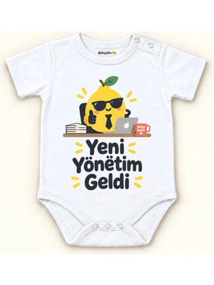 Babylimon Yeni Yönetim Geldi Beyaz Kısa Kollu Çıtçıtlı Bebek Zıbını