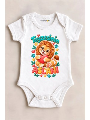 Babylimon Teyzesinin Aslanı Beyaz Kısa Kollu Çıtçıtlı Bebek Zıbını