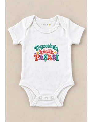Babylimon Teyzesinin Küçük Paşası Beyaz Kısa Kollu Çıtçıtlı Bebek Zıbını