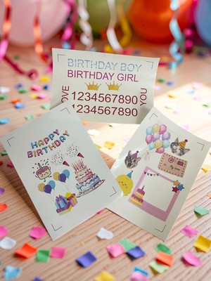 Giftpuffy 3'lü A4 Şeffaf Doğum Günü Sticker Seti – Hazır Kesimli Soy Yapıştır, Pasta, Balon ve Happy Birthday Çıkartmaları