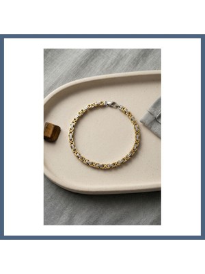 Bezos 316L Çelik Gold ve Gümüş Kral Zincir Model Erkek Bileklik BZS10