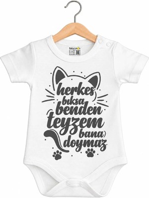 Babylimon Unisex Bebek Beyaz Herkes Bıksa Benden Teyzem Bana Doymaz Baskılı Body Zıbın ACB0011