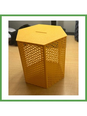 Bezos 3D Baskı Petek Desenli Altıgen Kumbara Bal Peteği Dokulu Dekoratif Para Biriktirme Kutusu 12X12,5 cm Mgc