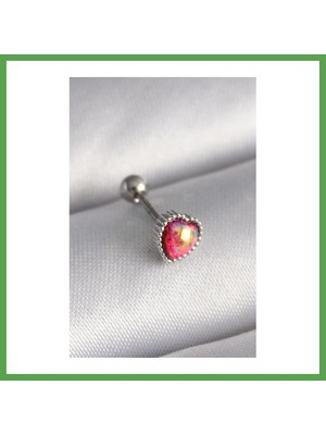 Bezos 316L Çelik Gümüş Renk Kırmızı Mineli Kalp Tragus Piercing Mgc