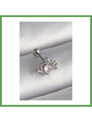 Bezos 316L Çelik Gümüş Renk Pembe Mineli Kalp Zirkon Taş Detay Tragus Piercing Mgc