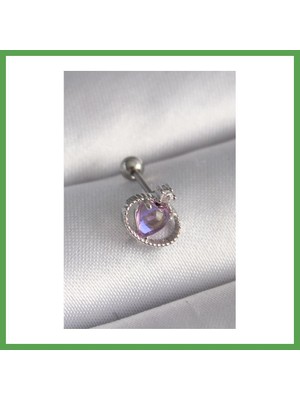 Bezos 316L Çelik Gümüş Renk Mor Mineli Kalp Zirkon Taş Detay Tragus Piercing Mgc