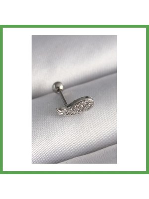 Bezos 316L Çelik Gümüş Renk Zirkon Taşlı Kanat Tragus Piercing Mgc