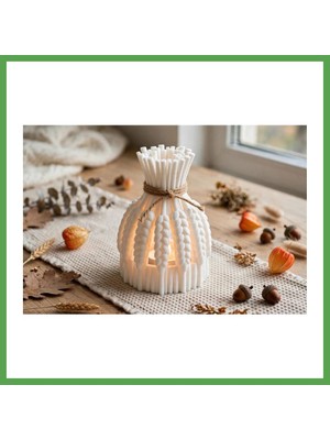 Bezos 3D Baskı Buğday Demeti Tealight Mumluk Jüt Ipli Dekoratif Sonbahar Hasat Feneri Şamdan Masa Süsü Mgc