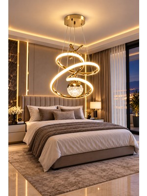Markatech Luxora Gold Kaplamalı Modern Sarkıt 3 Renk Ledli Avize