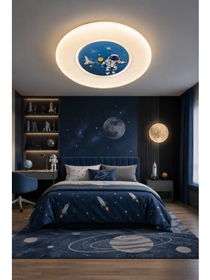 Markatech Astronot Çocuk Odası Plafonyer Kumandalı Dimmerli Gece Modlu 3 Renk Ledli Avize - Çap 50 cm