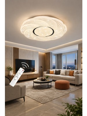 Markatech Saray Cristalya Yuvarlak Kumandalı Dimmerli 3 Renk LED Plafonyer Avize, Çap 50 cm