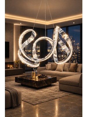 Markatech Deluxe Cristalya Serisi Krom Kaplamalı Kalın Çizgili Sarkıt 3 Renk Ledli Avize